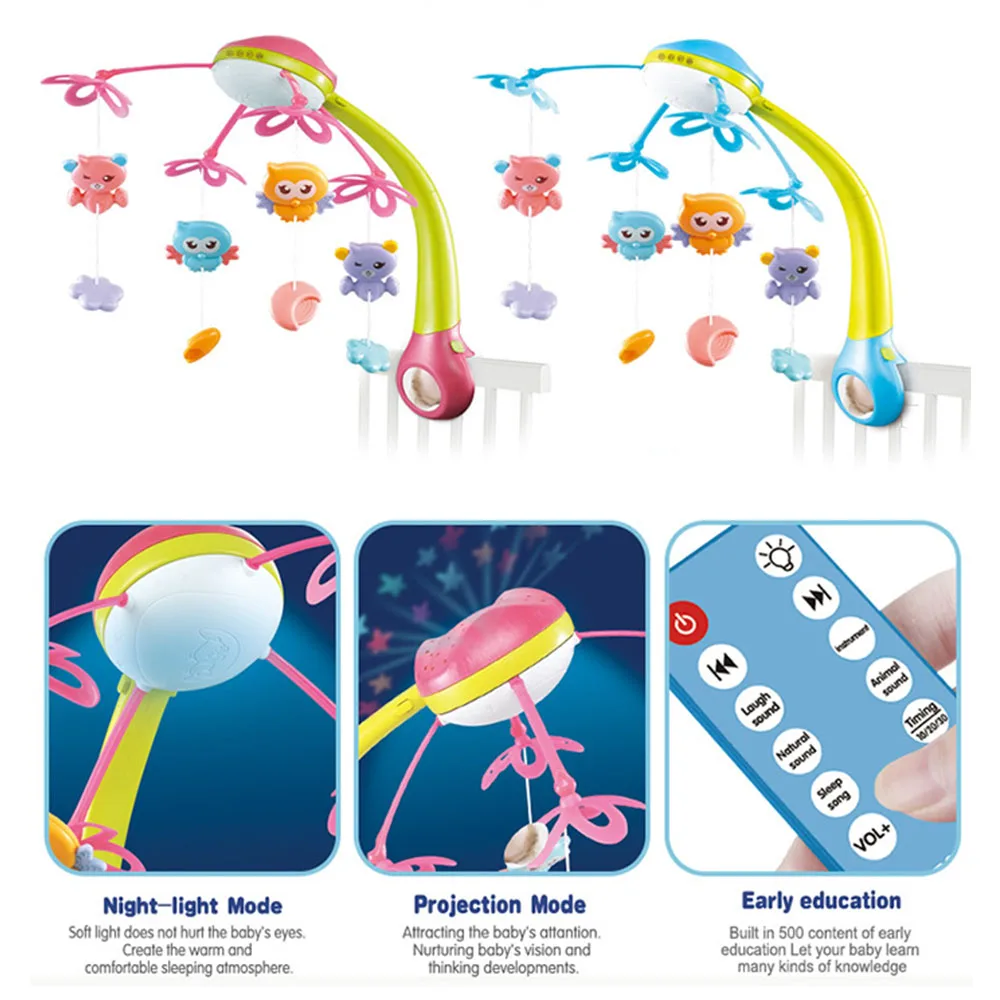 Детская кроватка музыкальная Мобильная подвесная вращающаяся милые животные игрушки со световым проектором новорожденная кровать