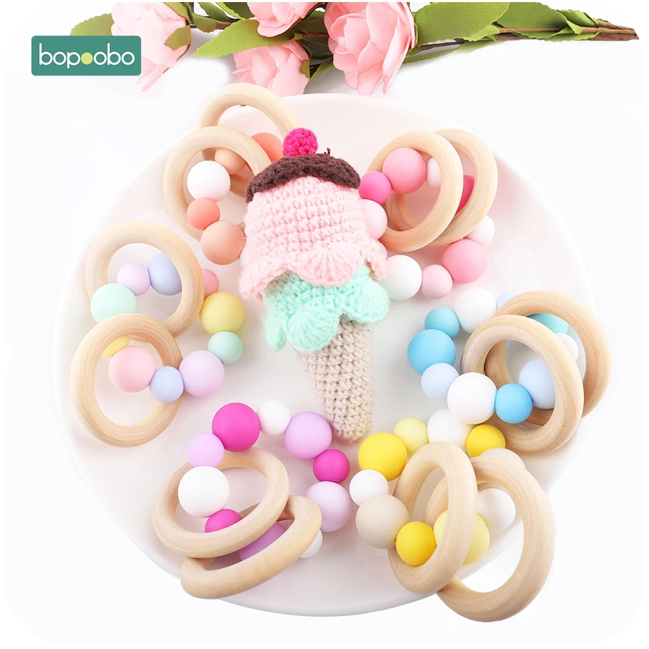 

Bopoobo 1pc Baby Breceletes Rattle Silicone Colorful Beads Bangles Teething Jewelry Beads BPA Free Bracelets Baby Teether