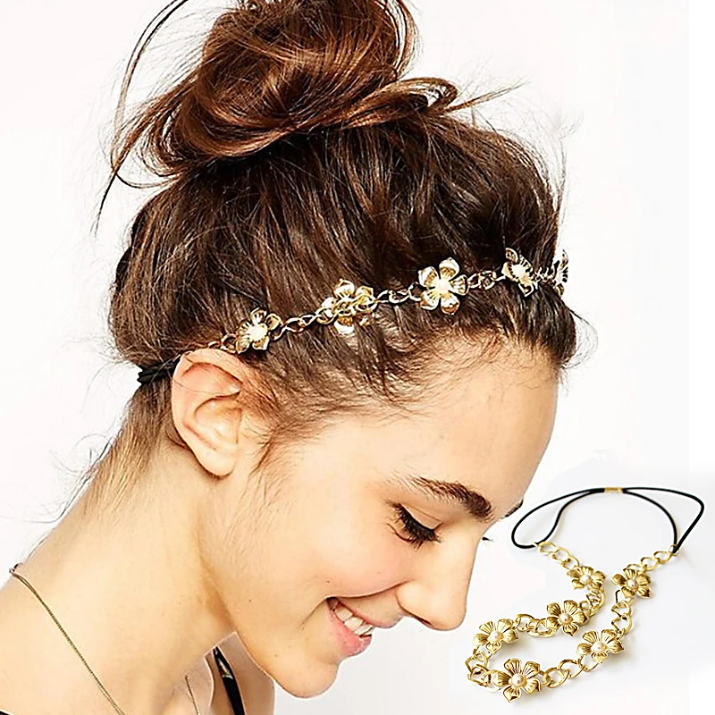 

1PC Fashion Charming Sweet Romantic Delicate Olivet Golden Flower Rope Chain Headband Women Lady Girl Hair Band