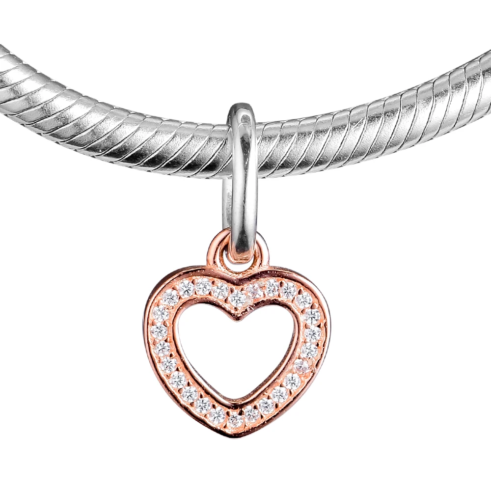 

CKK Fit Pandora Bracelet 925 Sterling Silver Rose Color Pendant Symbol Of Love Clear CZ Beads Charm for Jewelry Making