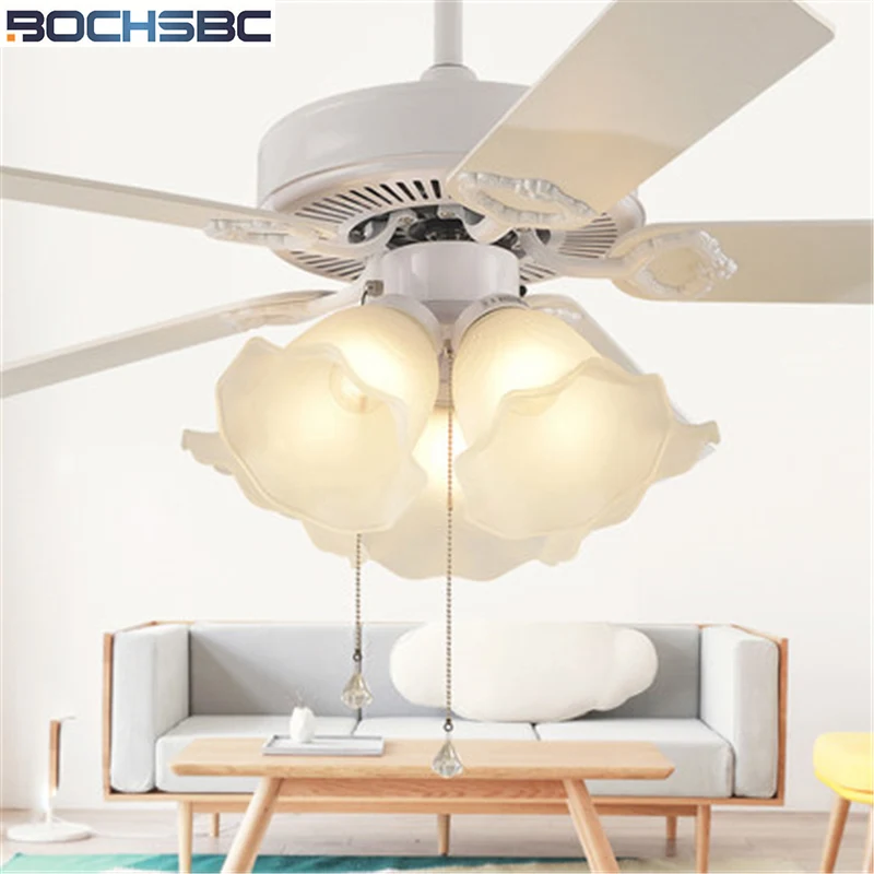 Bochsbc restaurante ventilador de luz folha de madeira ventilador de teto luz sala estar estilo europeu lâmpada com folha de ferro ventilador elétrico luz