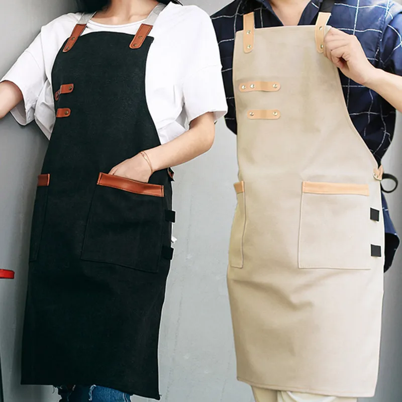 Black Khaki Canvas Apron D77-1