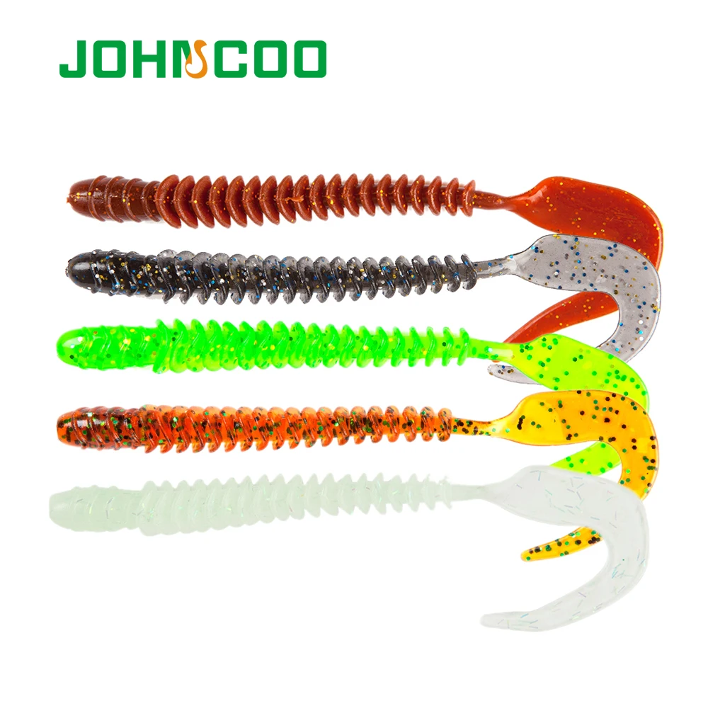 

JOHNCOO Fishing Lure Soft Worm Bait 8pcs 110mm 3g Long Tail Grubs Soft Lure Artificial Bait Curly Tail