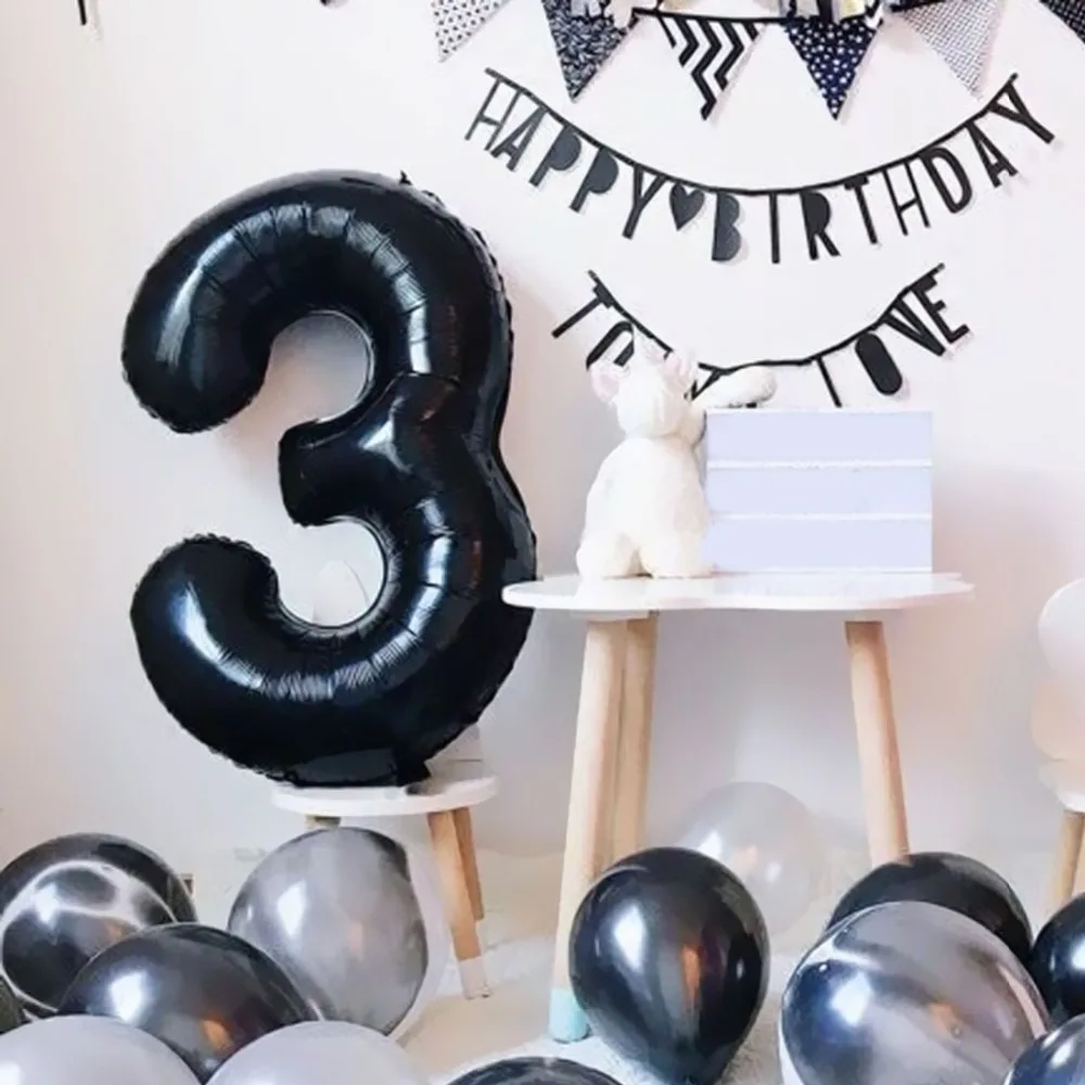 16& 32 ''черные воздушные шары с цифрами, воздушные шары из фольги 0, 1, 2, 3, 4, 5, 6, 7, 8, 9, черные вечерние воздушные шары на день рождения, юбилей, празднование рождения ребенка