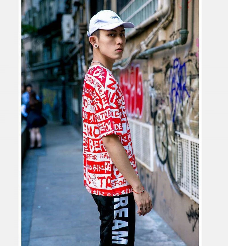 Oversized Mens Graffiti t Shirt Hip Hop Print Hipster Tshirt Men Fashions Street Style  (24)