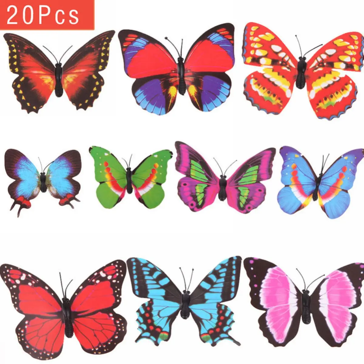 20pcs/pack 3D Colorful Butterfly Sticks Home Yard Lawn Flowerpot Plant Ornament DIY Lawn Decorative Craft