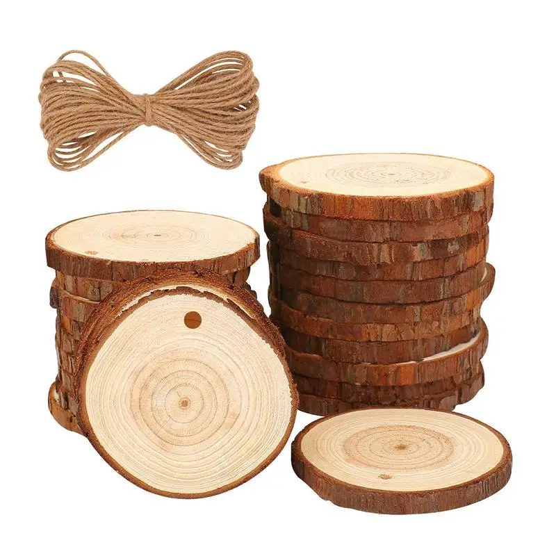 

Natural Wood Slices 20 Pcs 3.5 inch-4 inch Craft Wood Kit Unfinished Predrilled With Hole Wooden Circles Tree Slices For Arts