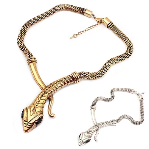 

Women's Vintage Alloy Chain Statement Bib Snake Choker Necklace Special Design A42M