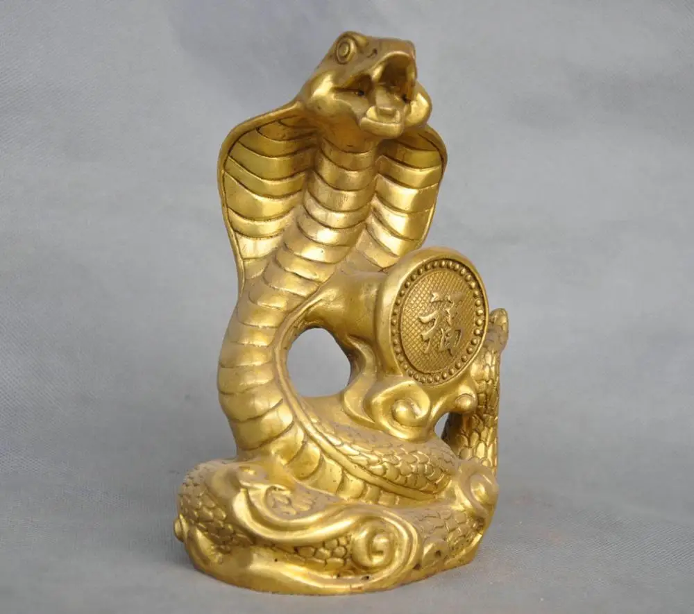 

SS 8'' China Zodiac Snake Cobra Sending Fu Luck Bronze Statue