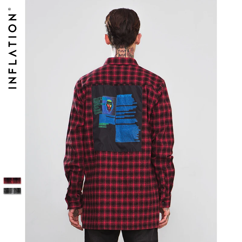 Prix L INFLATION Surdimensionné Vérifier Manches Longues Chemise Décontractée 2018 Automne et Hiver La Mode Hip Hop Hommes Plaid Flanelle Chemise à Carreaux 8713 w