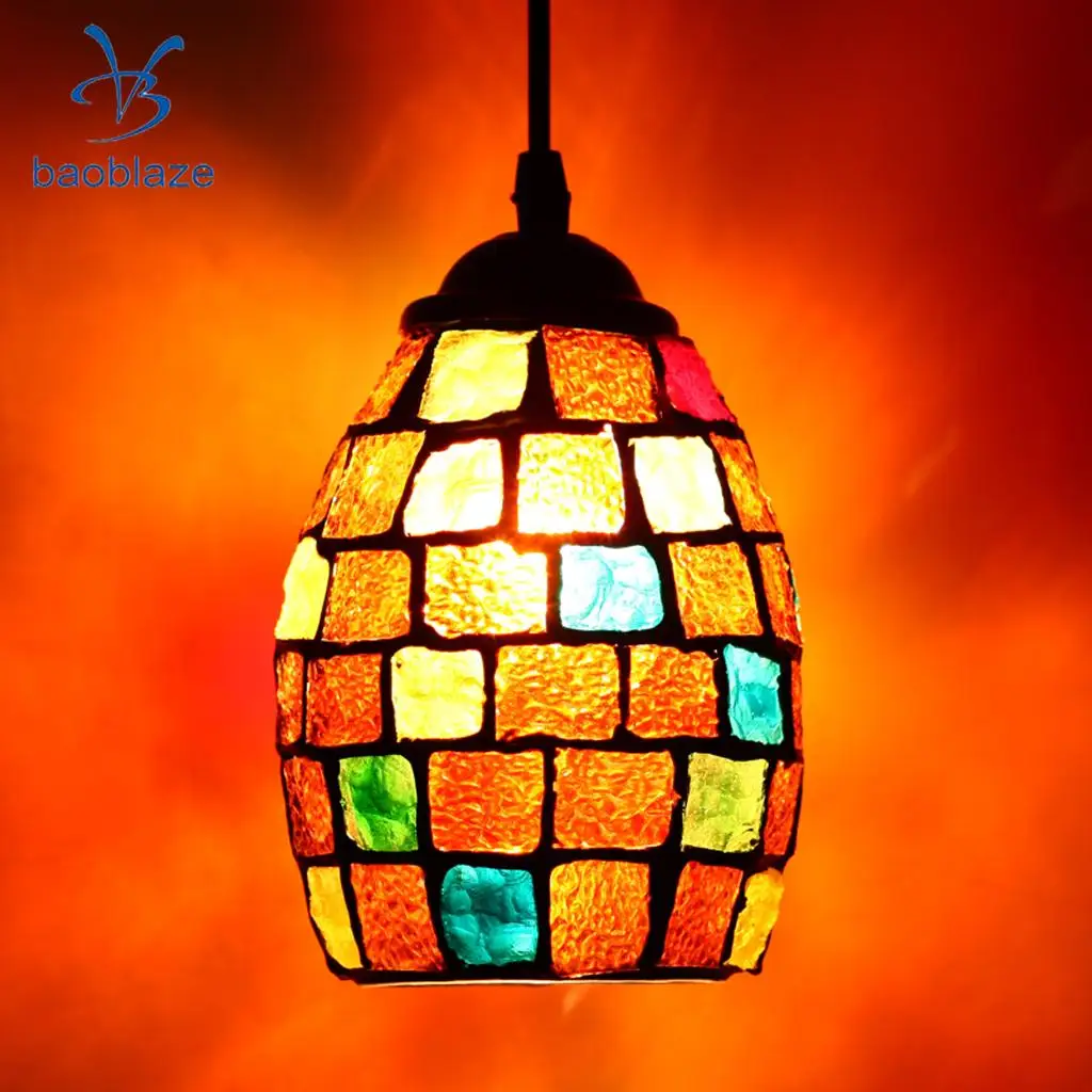 Vintage Retro Mosaic Style Multicolour Pendant Light Bulb Cage Ceiling Hanging Lampshade Home Bar Cafe Restaurant Decoration