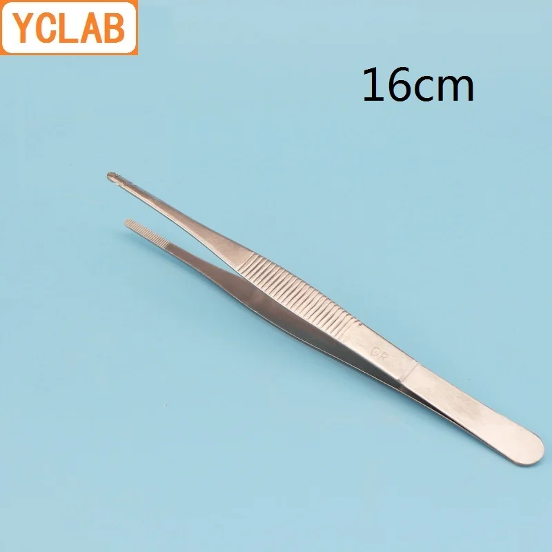 YCLAB 16cm Straight Tweezers Stainless Steel Plier Carbon Steel with Teeth Laboratory Medical Household Dressing