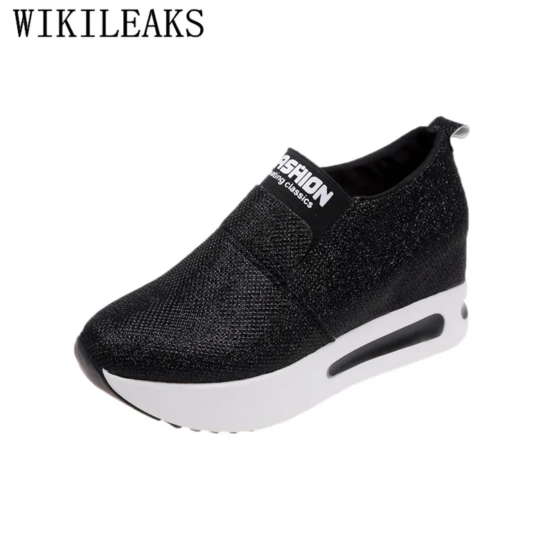 

Lady Sequined Cloth Platform Sneakers Wedges Shoes For Women Height Increasing Black Gold Casual Shoes Women 2019 Tenis Feminin
