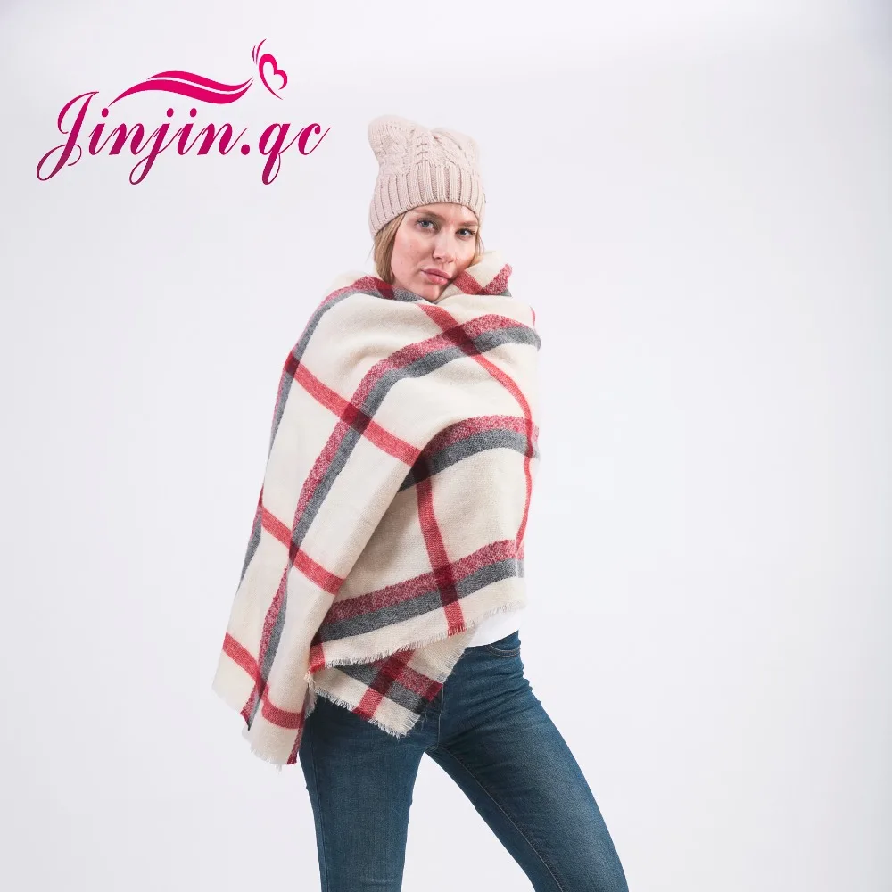 Jinjin. QC 2019 Модный Клетчатый Шарф Мягкий Кашемировый Акриловый Платок Большого