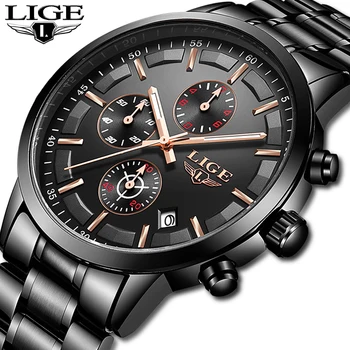 

LIGE Top Luxury Brand Watches Men Fashion Stainless Steel Waterproof Chronograph Quartz Clock Mens Wrist Watch Relogio Masculino