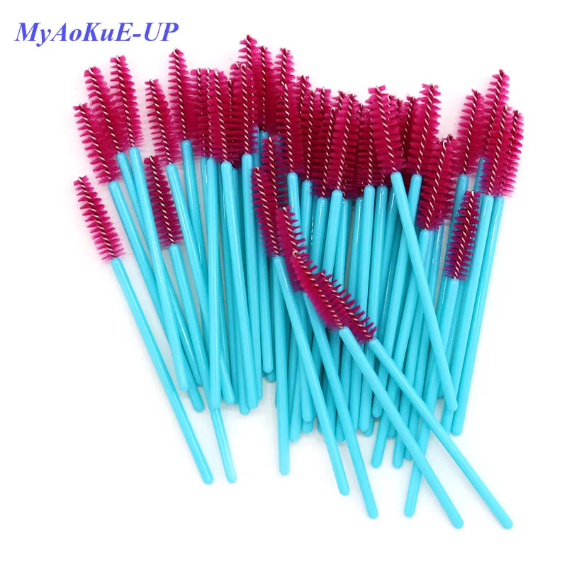 50 pcs/lot Disposable Nylon Mascara Wands Blue Golden Rose Red Handle Brushes Lashes Makeup Brushes Eyelash Extension Tools