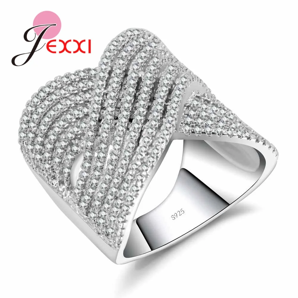 

Genuine Real 925 Sterling Silver Ring with Luxury Full Cubic Zircon Cross Wedding Engagement Anniversary Gift for Women