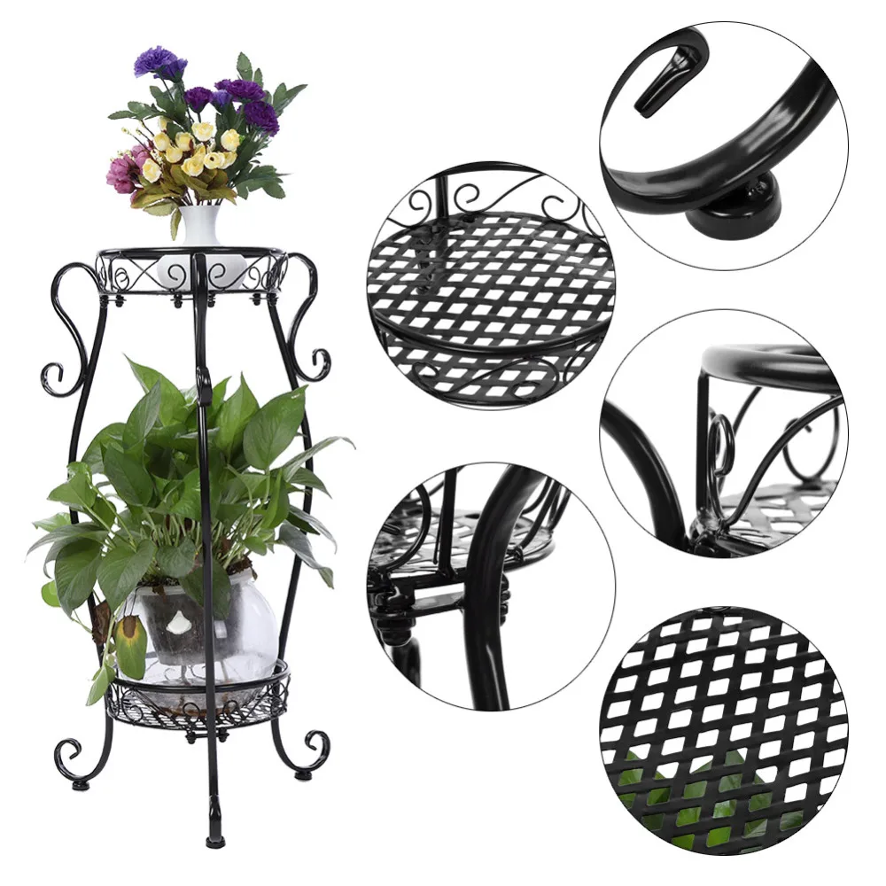 2 Tiers Iron Flower Pot Rack for Indoor Outdoor Balcony Living Room Plant Display Stand Plant Stand dekoration(Black) Hot Sale