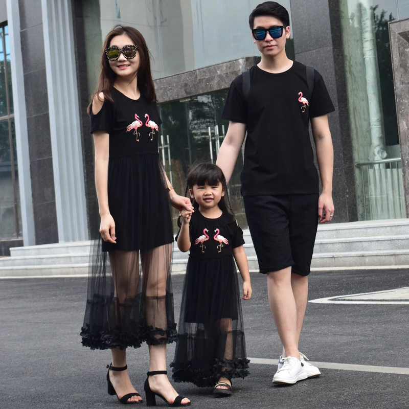 

Aiqingsha New Summer Mother Daughter Dresses Flamingo Swan Unicorn Long Dress Mother and Daughter Son Clothes Father Baby Shirts