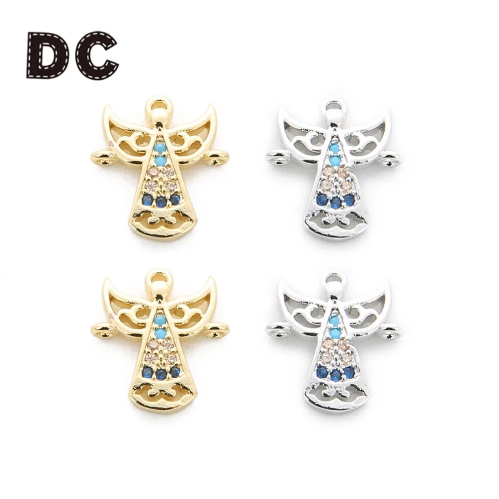 

DC 2Pcs/lot 12.5x13.5mm Copper and ZirconFigure Charms Pendant Gold Color Metal Angel Floating Charms DIY Jewelry Making Finding