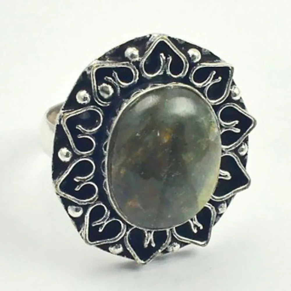 

Labradorite Ring Silver Overlay over Copper , Size: 7.5, R4448