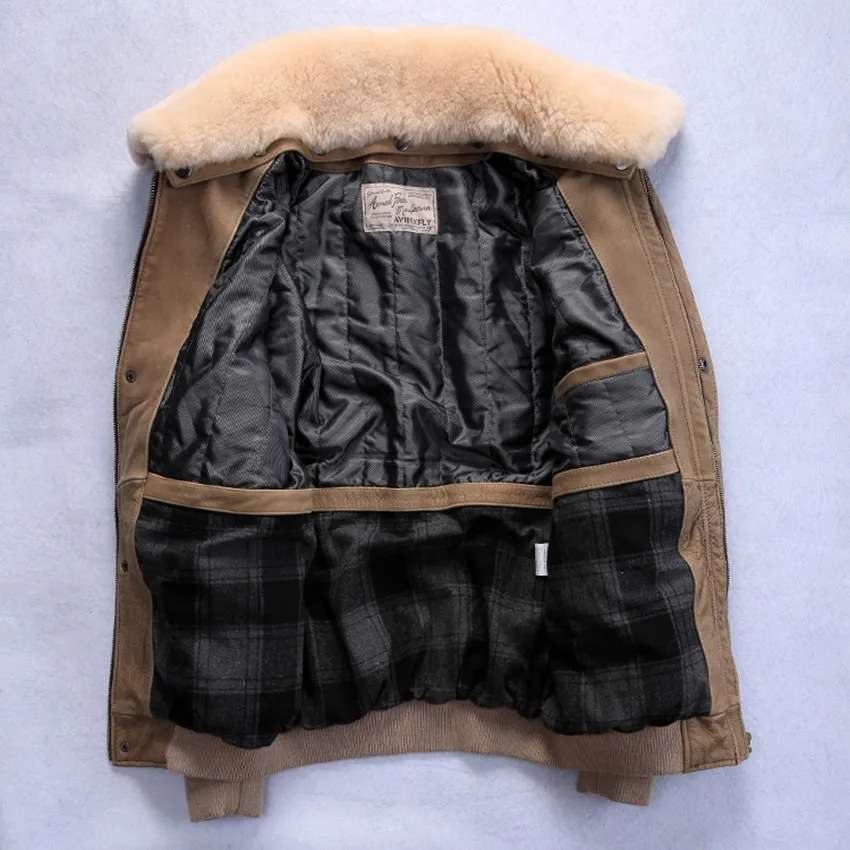 Avirex fly jacke männer echte lederjacke mit pelzkragen echtem rindsleder bomberjacke männer winter ledermantel