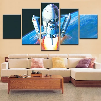 

5 Piece Print Poster Wall HD Art Framework Space Shuttle Rocket Canvas Painting Modular Pictures For Living Kids Room Decorative