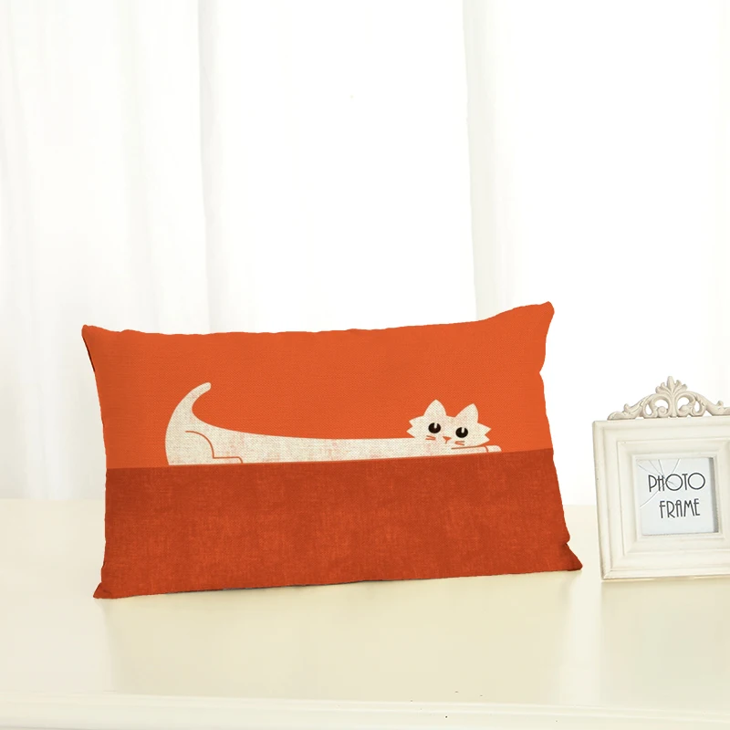 

HD 30x50 Cat Housewear Green Plant Chair Cushion Cover Soft Pillow Case Cojines Almofadas Cotton Linen Square