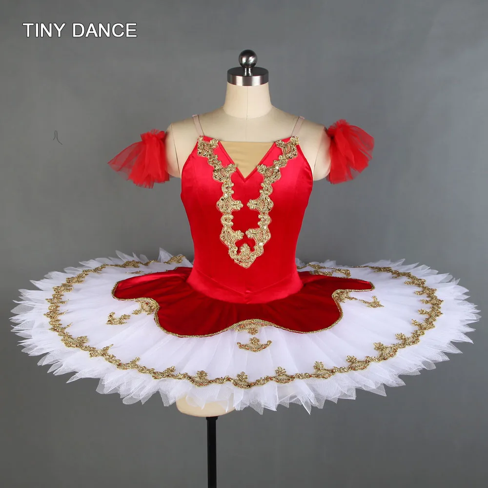 

Red Professional Ballet Tutus Classic Pancake Tutu Girls Ballerina Costume Pleated Tutu Dress with Soft Tulle Arm Bands BLL132