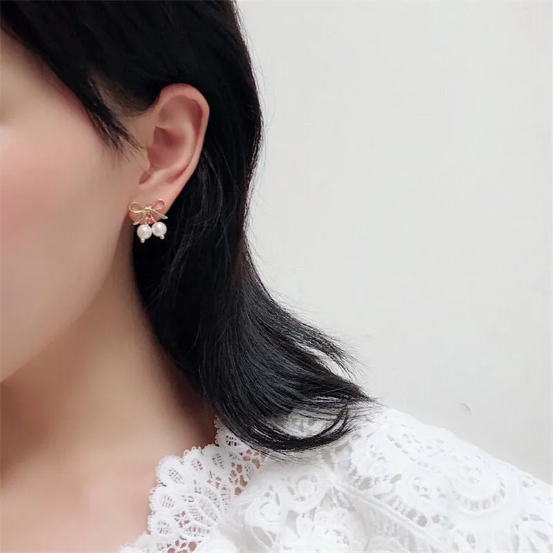 MENGJIQIAO 2018 New Trendy Many Styles Beaded Simulated Pearl Drop Earrings For Women Cute Bowknot Circle Pendientes Mujer Moda