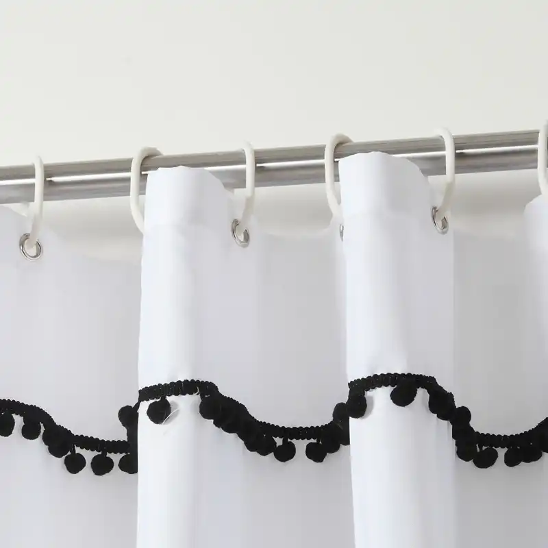 Ufriday Tassels Shower Curtain Black And White Decorative Shower