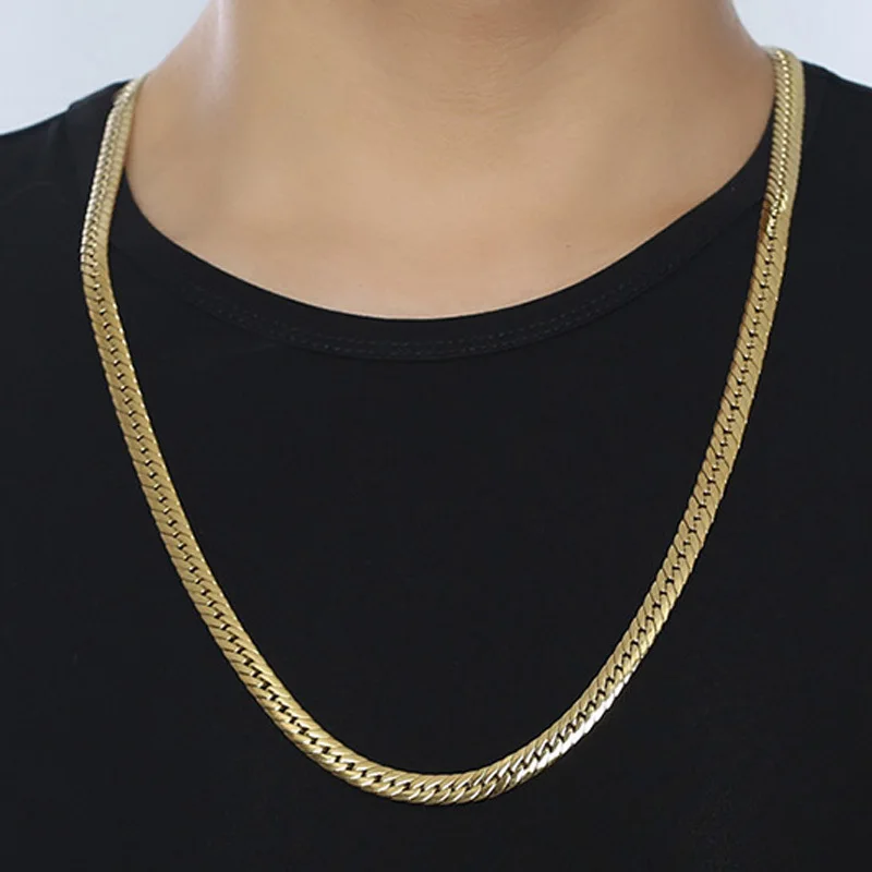 

7.5MM Men's Stainless Steel Heavy Chunky Cuban Curb Chain Necklace in Gold Tone Men Thick Snake Link Kolye Jewelry Gift 30