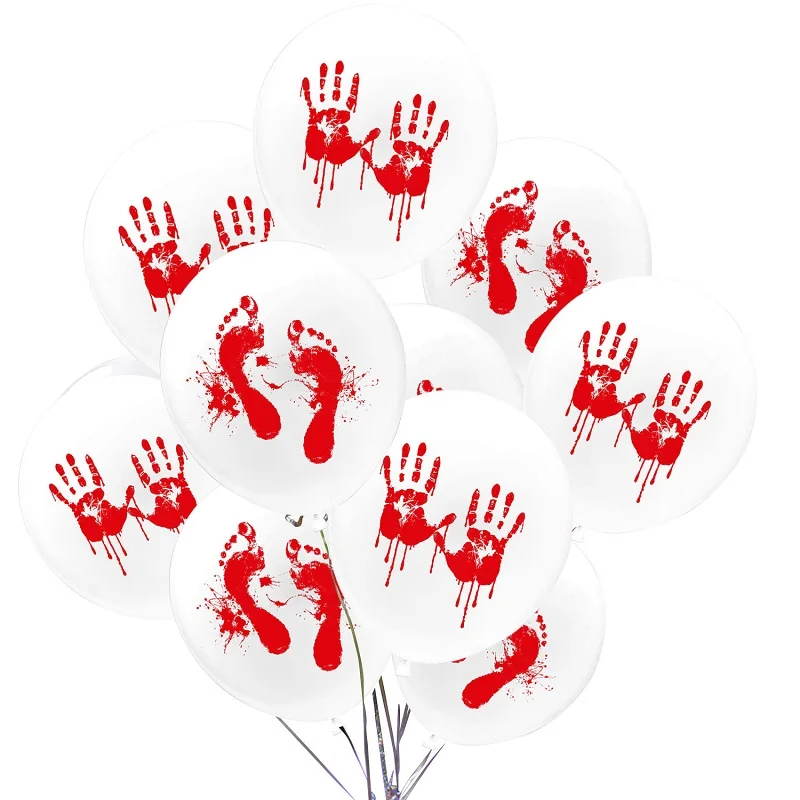 

10pcs Bloody Handprint Footprint Latex Balloons Terror atmosphere inflatable globos for Halloween party decoration Supplies Prop