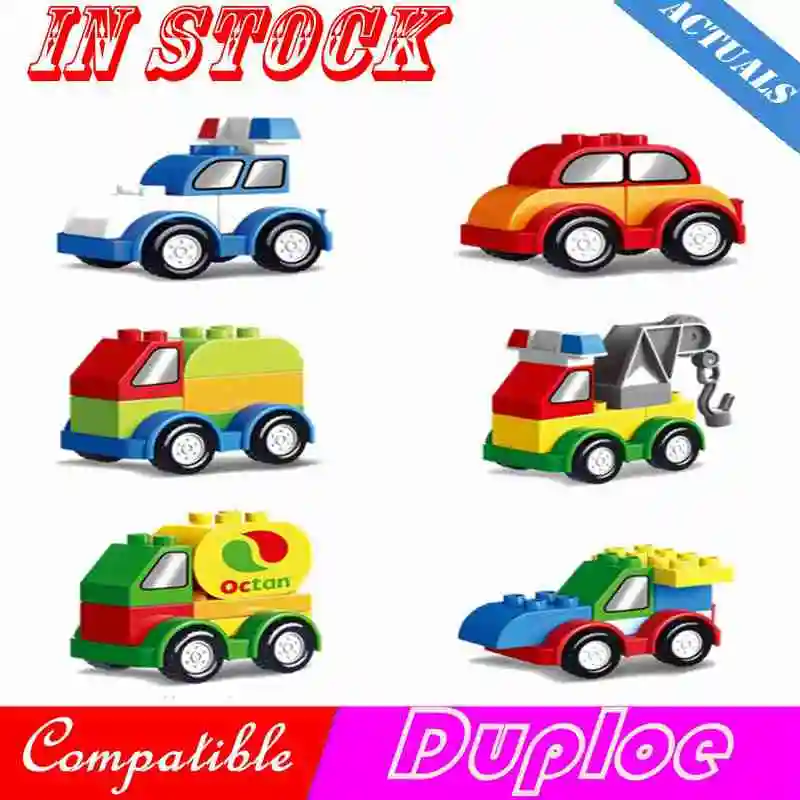 

Legoing Duploe Cartoon Car Trailer Truck Tractor Big Size Brick Figures Building Blocks Educational Kid Toy Legoings Duploed Kit