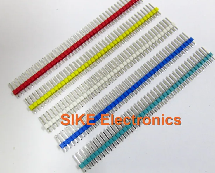 

10PCS/LOT 40P 2.54mm Male Color Single Row Pin Header 1*40P color Strip For PCB Red White Blue Yellow green