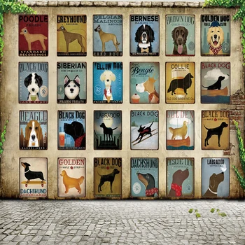 

[ WellCraft ] Pet Dogs Dachshund Beagle Poodle Black Dog Metal Sign Posters art Vintage Mural Painting Custom Decor WW2