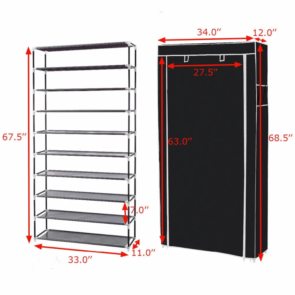 Giantex 10 Tier Shoe Tower Rack With Fabric Cover 27 Pair Shoes Cabinet Home Space Saving Organizer HW57332