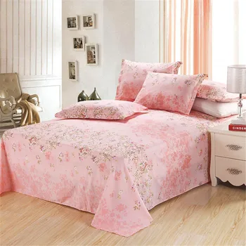 

Spring luxury princess style pink white flowers Printed Bedding Bedclothes 100% Cotton Linens sheet Pillowcases Bed for Adults