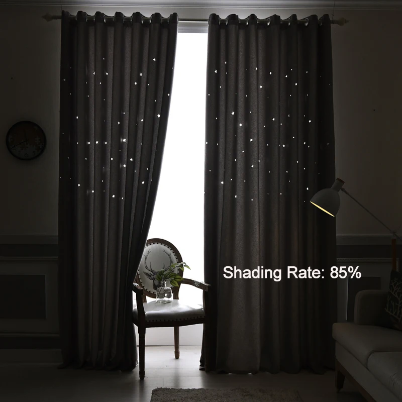 Modern Hollow Star Faux Linen Blackout Curtains For Living Room Bedroom