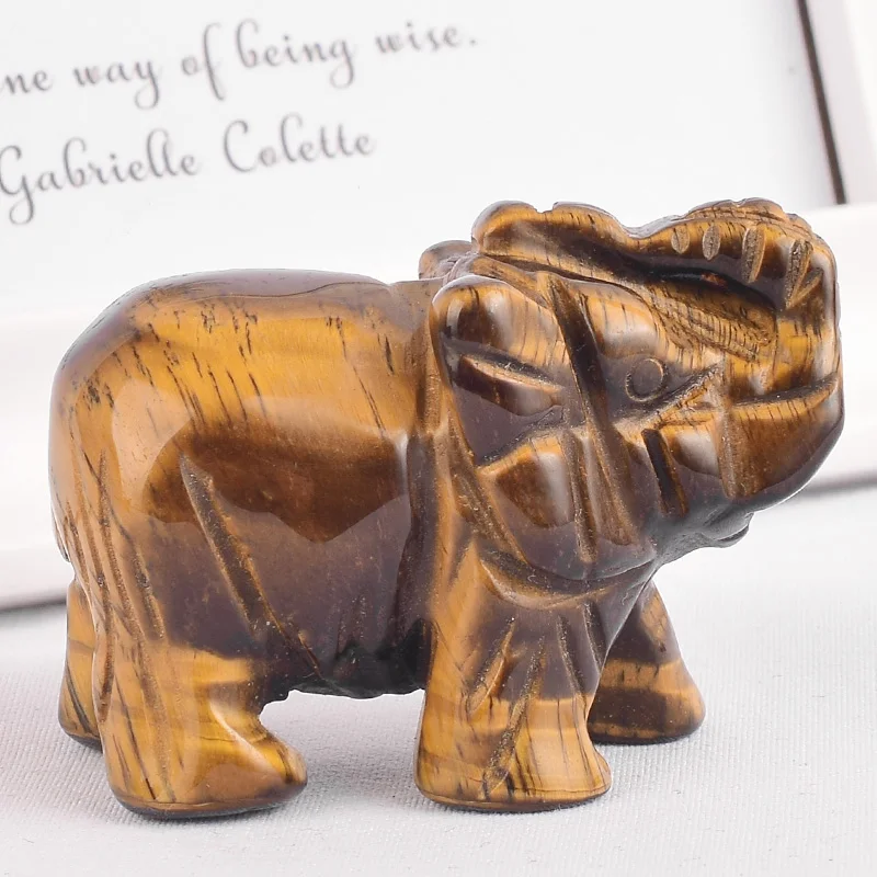 

1.5 inch Natural Gemstone tiger eye elephant figurines carved craft mini animal statues for kids room decor healing crystals