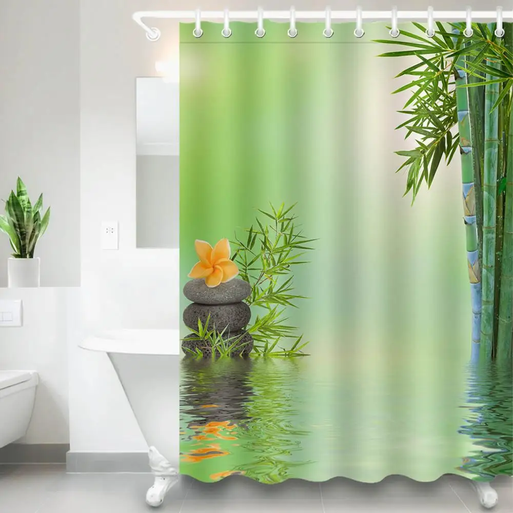 72'asian Zen Весна вода черные камни занавеска для душа зеленый бамбук полиэстер ткань занавеска для ванной s для ванной домашний декор - Цвет: 6519