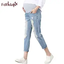 Fdfkalk синие джинсы Средства ухода за кожей для будущих мам Джинсы для женщин плюс Размеры эластичной резинкой на талии Мотобрюки Брюки для