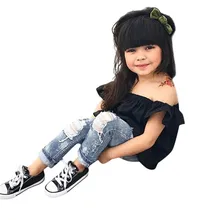 2 шт./компл. летние Штанишки для малышей для девочек, младенцев и детей преддошкольного возраста; с открытыми плечами Джинсовые штаны; верхняя одежда детская одежда для мальчиков, Y-NEW