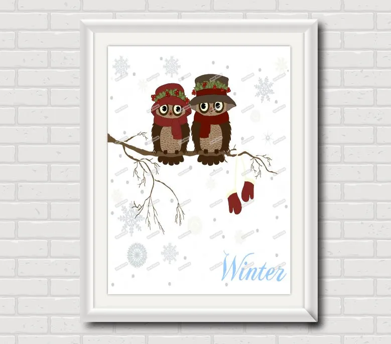 Lienzo De Aniversario De Pareja De Buhos De Invierno Poster De