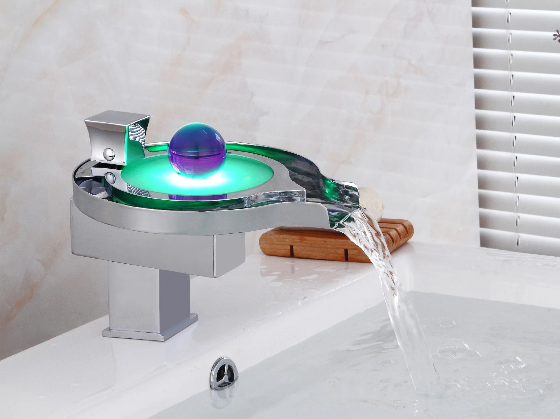 

creative copper faucet bathroom basin faucet led luminous color sitting faucet bathroom hot and cold faucet