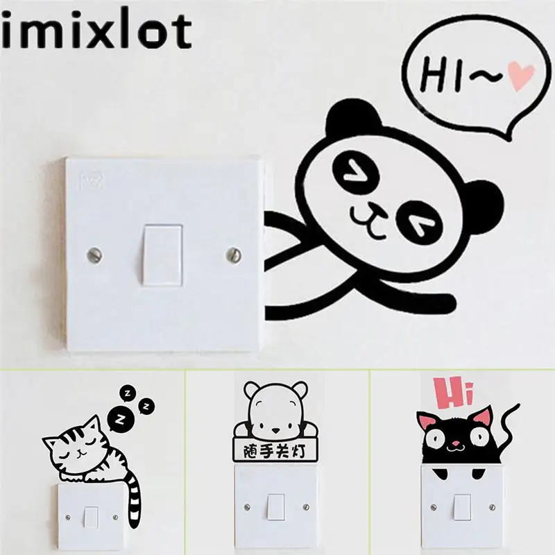Imixlot Kid DIY Wall Art Removable Vinyl Switch and Stickers Panda Cat Shape for Room Decals Home Wallpaper Decoration | Дом и сад