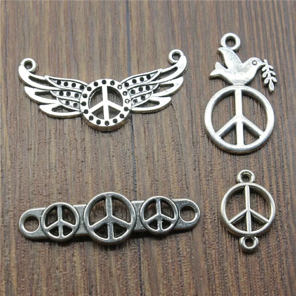 Antique Silver Color Peace Charms Pendants For Bracelets Connector Making Jewelry | Украшения и аксессуары