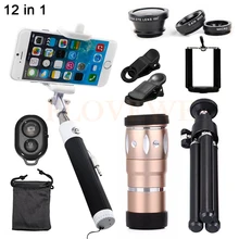 12в1 комплект для объектива телефона 10X зум телеобъектив телескоп рыбий глаз широкоугольный Макро Lentes микроскоп для iPhone 7 6 5 смартфон