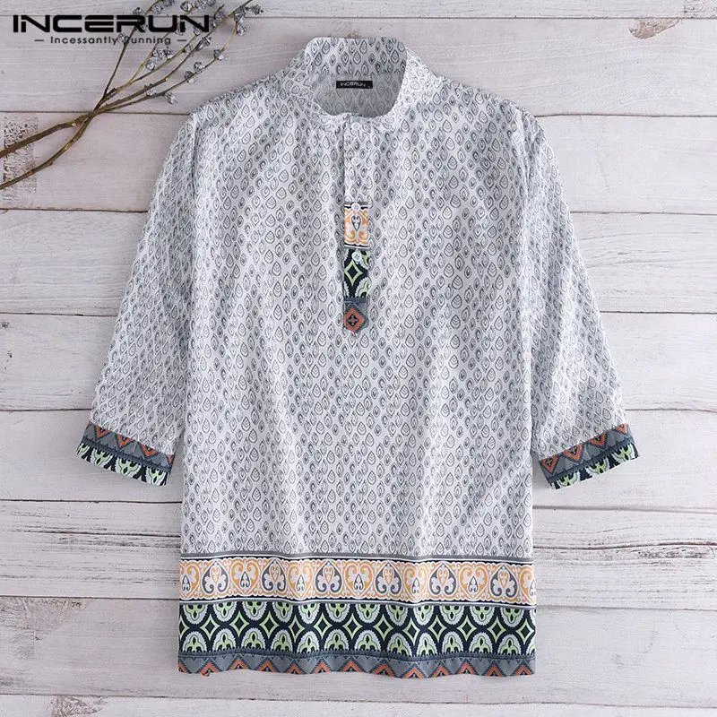 

INCERUN Flower Shirt Bohemian Floral Summer Hawaiian Shirt Men's Collar Sleeve Printed Shirt 2020 Beach Travel Holiday Loose Men