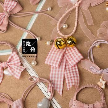

Princess sweet lolita elastic hair band Japanese sweet soft sister pink Handmade design girl heart hair circle hair bands GSH203